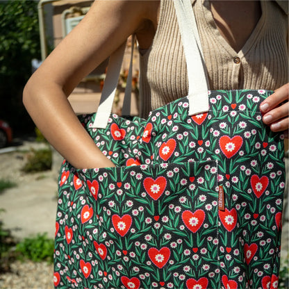 Sac de plage en coton illustré avec motif floral stylisé Claire Iglesias – modèle Floraison Graphique – collection Sézons